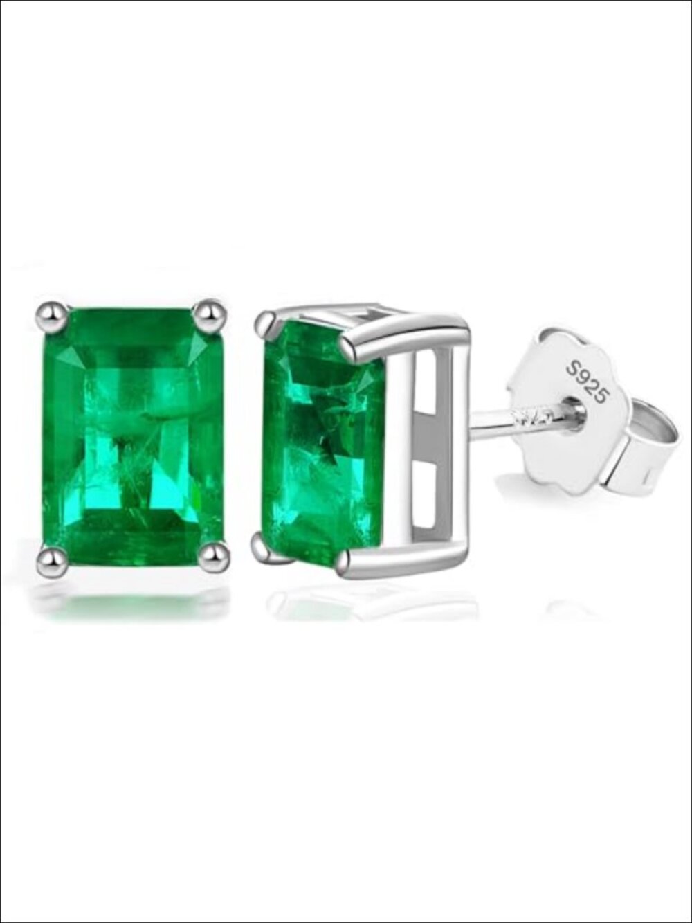 Sterling Silver Emerald Stud Earrings Hypoallergenic Gift for Women